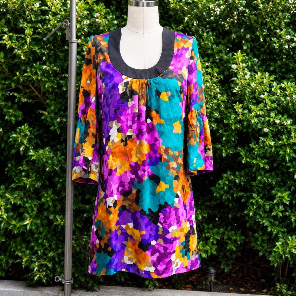 Trina Turk Silk Abstract Print Tunic Dress Size 6 Geometric USA Made